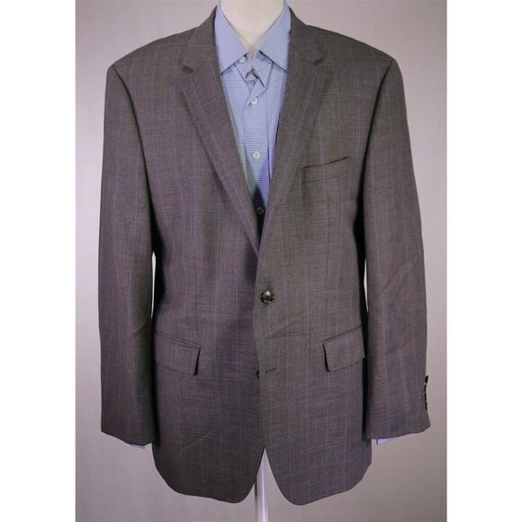 Hugo Boss James Current Gray w/ Sky Blue Windowpane Wool Sportcoat Blazer 44R - Picture 2 of 10